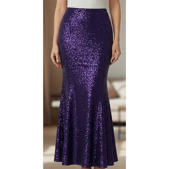 NEW Women's Stunning Purple Sequin Belly Dancer Gypsy Long Mermaid Bastet Skirt - Picture 1 of 5